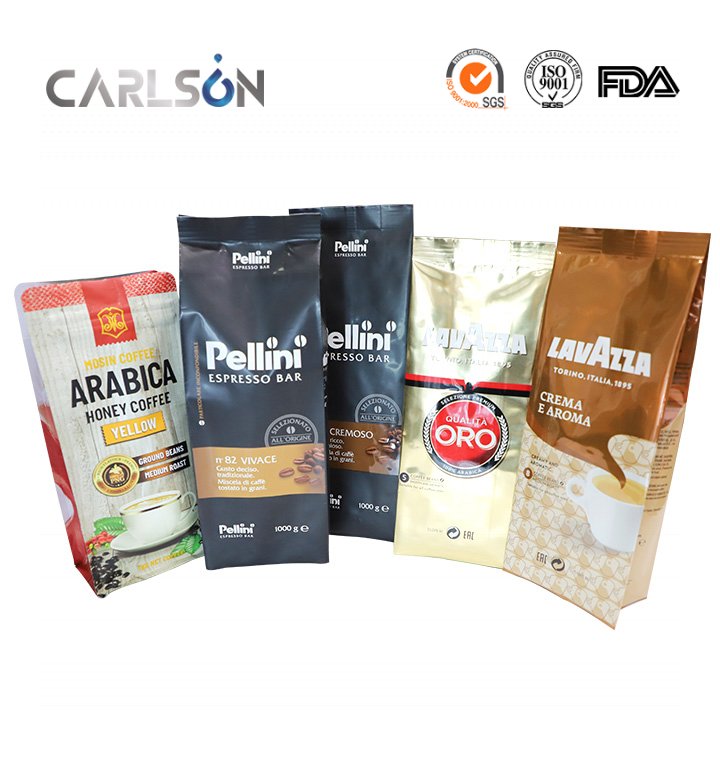 Wholesale matte printing square bottom 250g 500g 1kg coffee pouches zip top aluminum foil flat bottom bags with valve